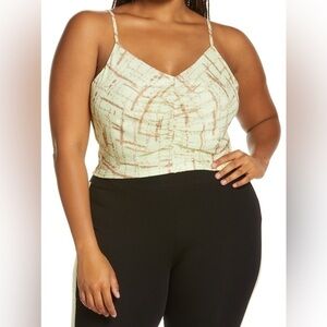 NWT BP. Ruched V-Neck Crop Tank, Size 3X in Green L Cross Hatch Plaid